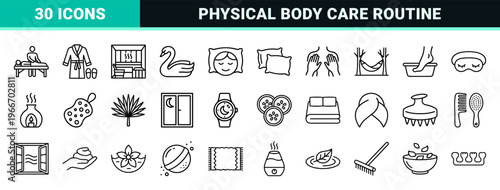 Wellness and Relaxation Minimalist Geometric Line Art Icon Set for Spa Healthcare and Self-Care Digital Interfaces and Mobile Apps