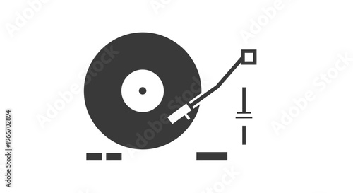 Classic black turntable with a vinyl record, symbolizing music and retro entertainment, on an isolated white background.