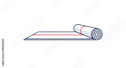 Rolled Blue Yoga Mat with Red Stripe for Fitness and Meditation on Isolated White Background