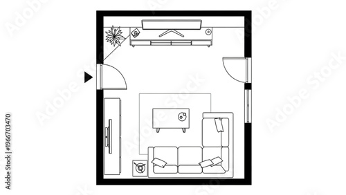 Modern Living Room Floor Plan with Furniture Arrangement and Decor