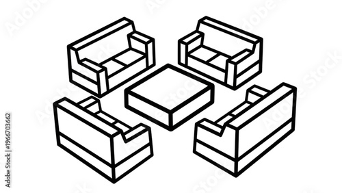 Modern Geometric Seating Arrangement Outline Icon for Stylish Interior Design Concepts