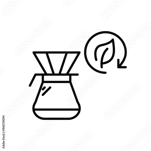 Filter coffee, leaf and renew arrow. Sustainable hot drinks and packages production. Pixel perfect, editable stroke vector icon