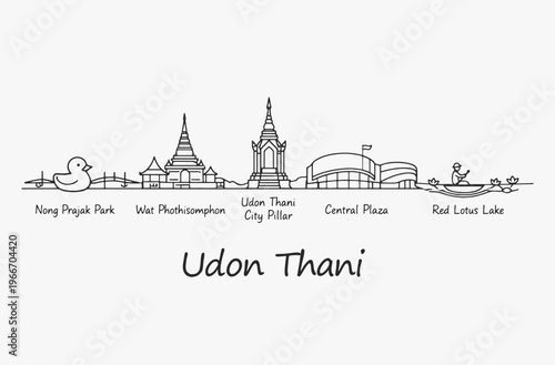 Flat Design one line without breaking the Udon Thani city.