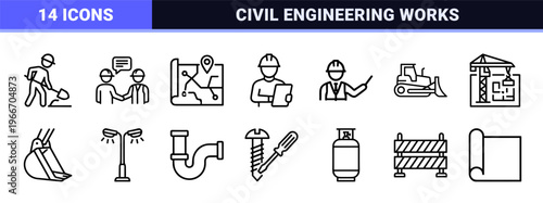 Construction and Civil Engineering Minimalist Monoline Geometric Line Art for Industrial Project Management and Architectural Planning