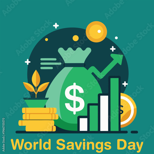 World savings day illustration with money bag and growing plant