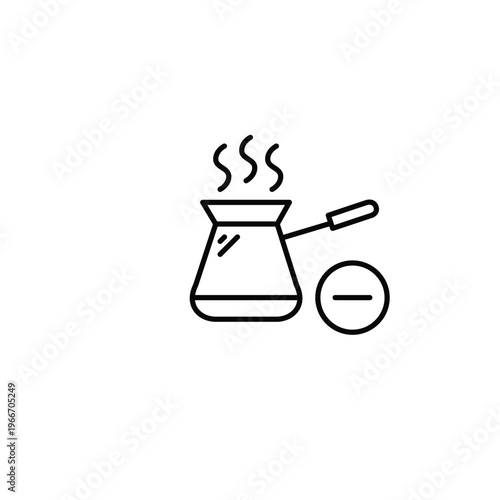 Turkish cezve coffee maker and minus. Hot drinks unavailable. Remove from order. Pixel perfect, editable stroke vector icon
