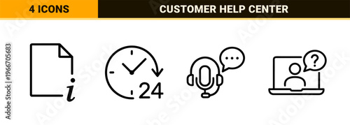 Customer Service and Contact Support Center Minimalist Monoline Geometric Line Art for Global Business Communication and User Interface