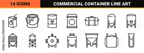 Product Packaging and Liquid Container Line Art Featuring Minimalist Geometric Outline Symbols for Commercial Marketplace UI Design