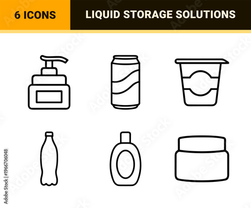 Liquid Container and Product Packaging Minimalist Monoline Outline Symbols for Commercial Design and Retail Product Branding Systems