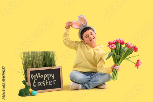 Cute little boy in bunny ea...