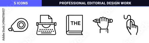 Copywriting and Creative Content Marketing Minimalist Monoline Outline Icon Set for Digital Journalism and Professional Editorial Design