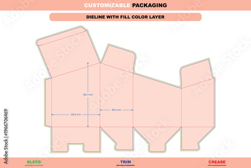 Bevel style tuck end box packaging dieline template custom dimensions detailed carton editable structural die line customizable printable folding product pack production layout design