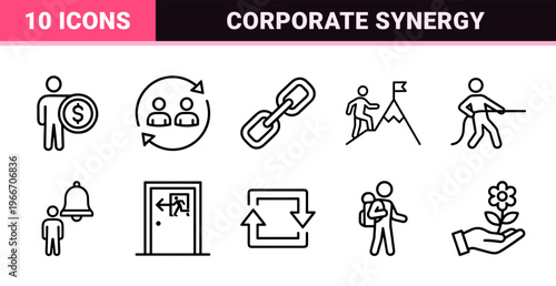 Business Cooperation and Teamwork Outline Symbols Featuring Minimalist Monoline Geometric Line Art for Professional Corporate Branding