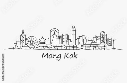 Flat Design one line without breaking the Mong Kok city.