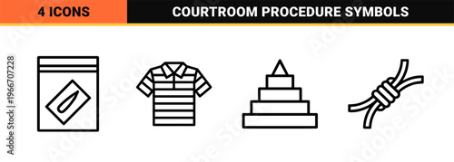 Judicial System and Legal Services Minimalist Monoline Icon Set featuring Geometric Line Art for Courtroom and Law Office Utility.