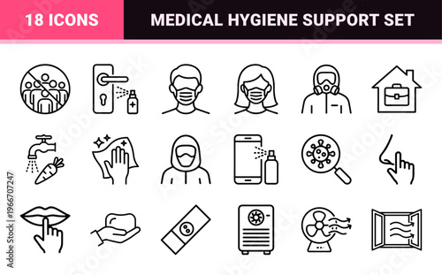 Hygiene and Pandemic Prevention Minimalist Monoline Geometric Line Art for Healthcare UI/UX and Public Safety Communication
