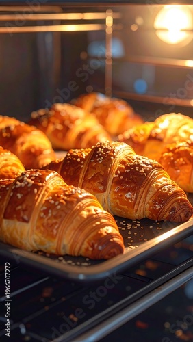 Golden brown pastries on a baking sheet in an oven