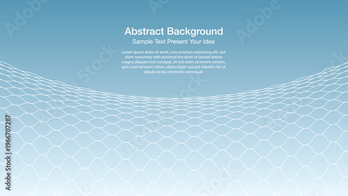 Vector abstract background featuring a curved white wireframe mesh. The blue gradient and linear grid create a vast sense of depth, and infinite space. Idea for website banner, cover page.