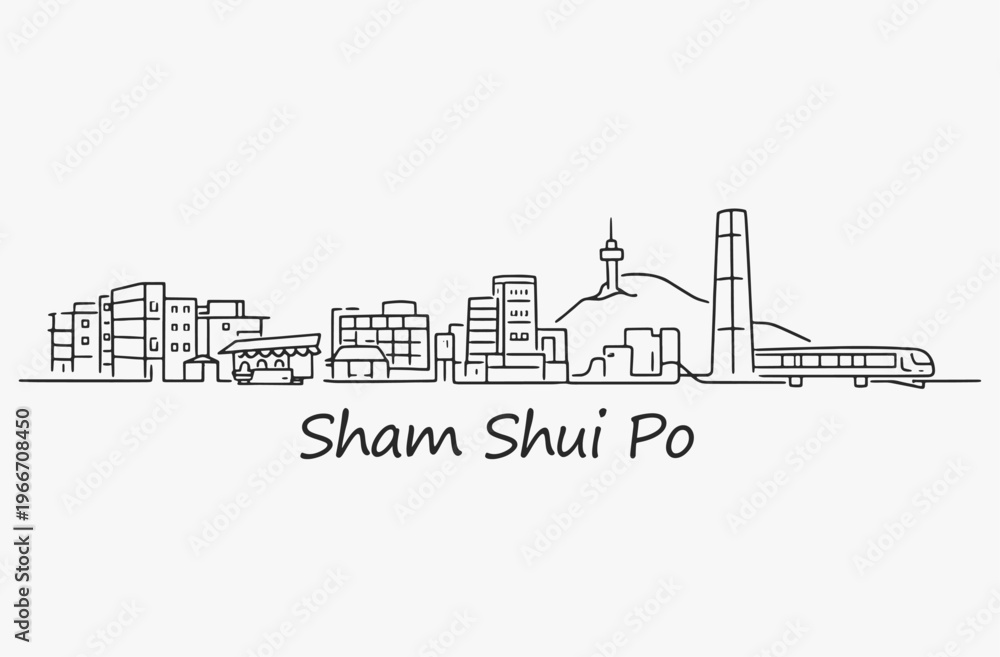 Obraz premium Flat Design one line without breaking the Sham Shui Po city.