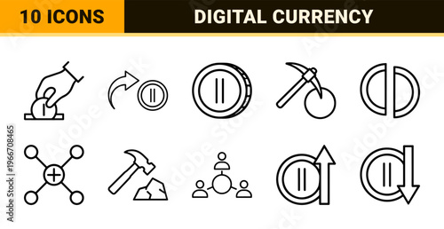 Cryptocurrency and Blockchain Technology Line Icons Featuring Digital Wallet Fintech Mining and Decentralized Finance Web3 Visual DNA