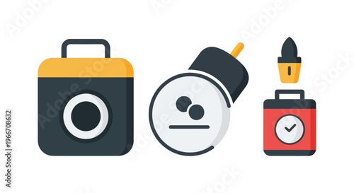 Vector Icons: Camera, Lens, and Flash for Photography and Video Production