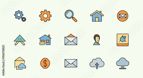 Web Icons Set: Settings, Search, Home, Mail, User, Cloud, Finance
