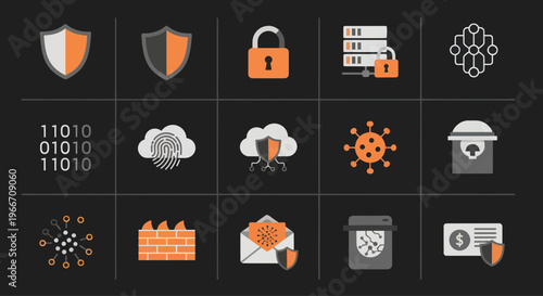 Cyber Security Icons: Data Protection, Network Security, Privacy, and Threat Prevention