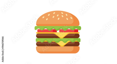 Delicious Double Cheeseburger with Sesame Seed Bun - Flat Vector Illustration
