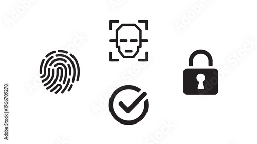 Biometric Authentication Icons Fingerprint Face Recognition Secure Login Identity Verification Vector Transparent Background