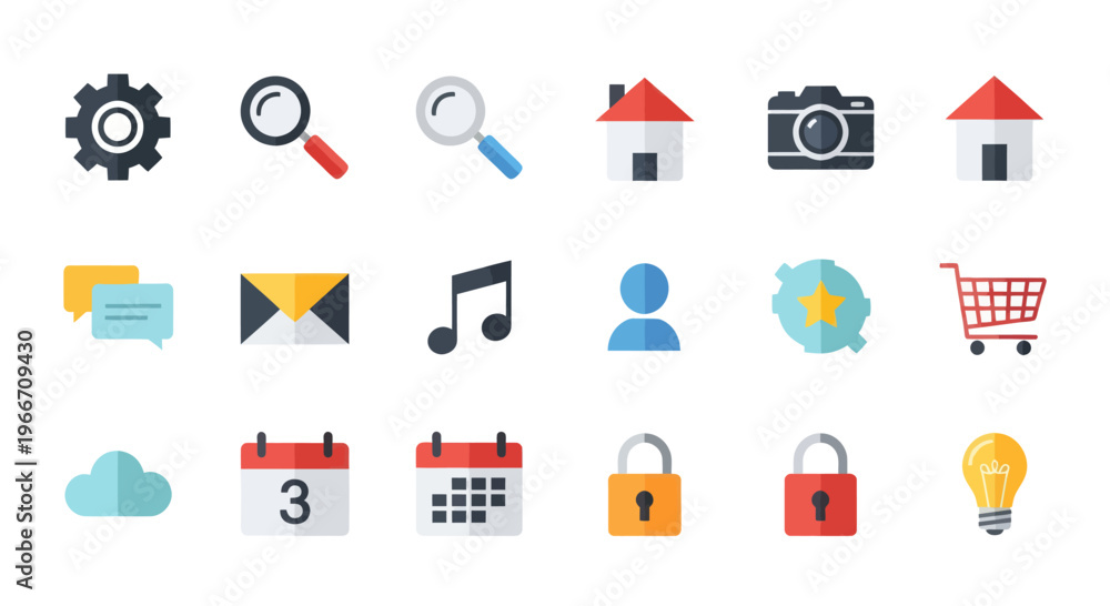 Obraz premium Flat Design Icons Set: UI Elements for Web and Mobile Apps, Vector Graphics