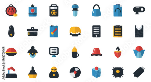 Flat Icons Set: Business, Food, Objects, Technology, and Symbols