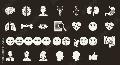 Medical Health Icons Set: Anatomy, Emotions, and Symbols
