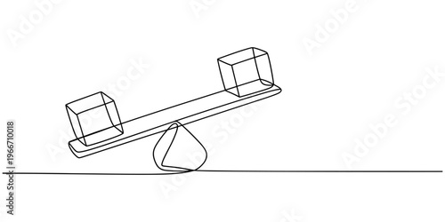 seesaw heavy load unbalanced problem objects one line art design vector