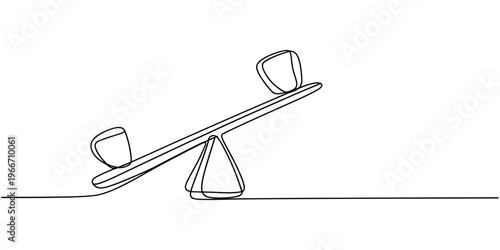seesaw heavy load unbalanced problem objects one line art design vector