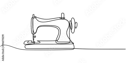Sewing machine continuous one line drawing. Concept of needlework. Antiques sewing machine design in simple continuous linear style graphic illustration