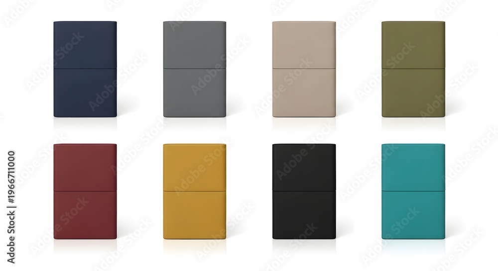 Obraz premium Eight vibrantly colored rectangular blocks arranged in two rows of four, showcasing diverse hues from navy blue to teal.