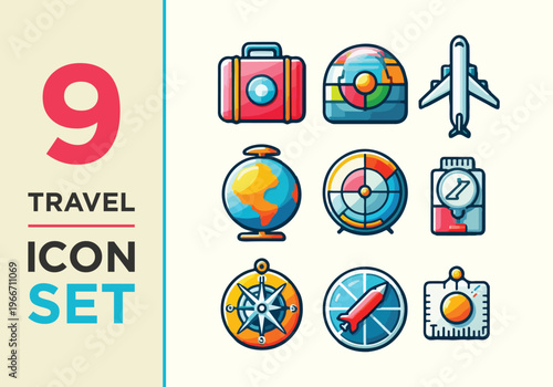 Clean and modern travel icon set featuring essential tourism, transportation, and vacation symbols. Perfect for websites, apps, UI design, presentations, and branding projects related to travel and ad