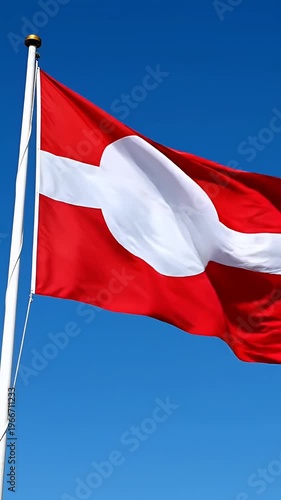 Greenland Flag Waving Red White Circle Blue Sky