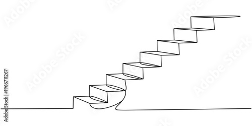 continuous one line drawing stairs. minimalist one line drawing of wooden stairs.one line vector illustration with white background.