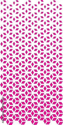 Seamless geometric pattern with pink rhombuses forming a cube effect, abstract background with gradient transition