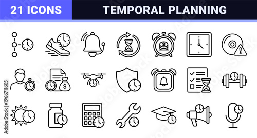 Time Management and Productivity Scheduling Minimalist Monoline Geometric Line Art for Corporate Planning and Efficiency Tracking
