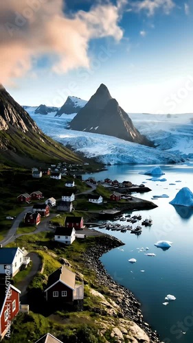 Greenland Village Seaside Iceberg Glacier Mountain Scenery