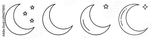 Black and white line art showing the moon in different phases with stars