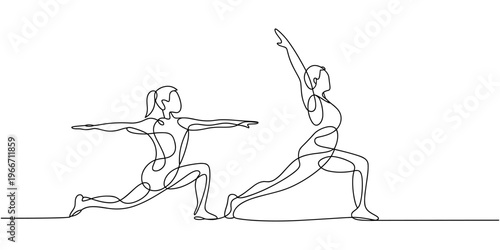 Continuous one line drawing young girl rhythmic gymnast practice split stand. Female movement, flexible dancing athlete. Action sports competition. Single line draw design vector graphic illustration