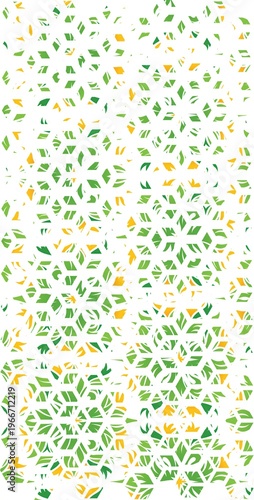 Seamless pattern with abstract floral elements in green and yellow colors, geometric decorative background