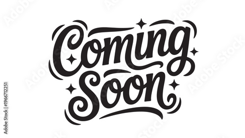 Coming Soon Typography Elegant Script Text with Sparkles for Launch Announcement Isolated on Transparent Background