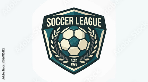 Soccer League Sports Club Emblem Design with Ball and Laurel Wreath