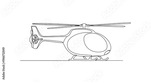 Helicopter Line Drawing, Minimalist Aircraft Illustration, Aviation Transport Icon
