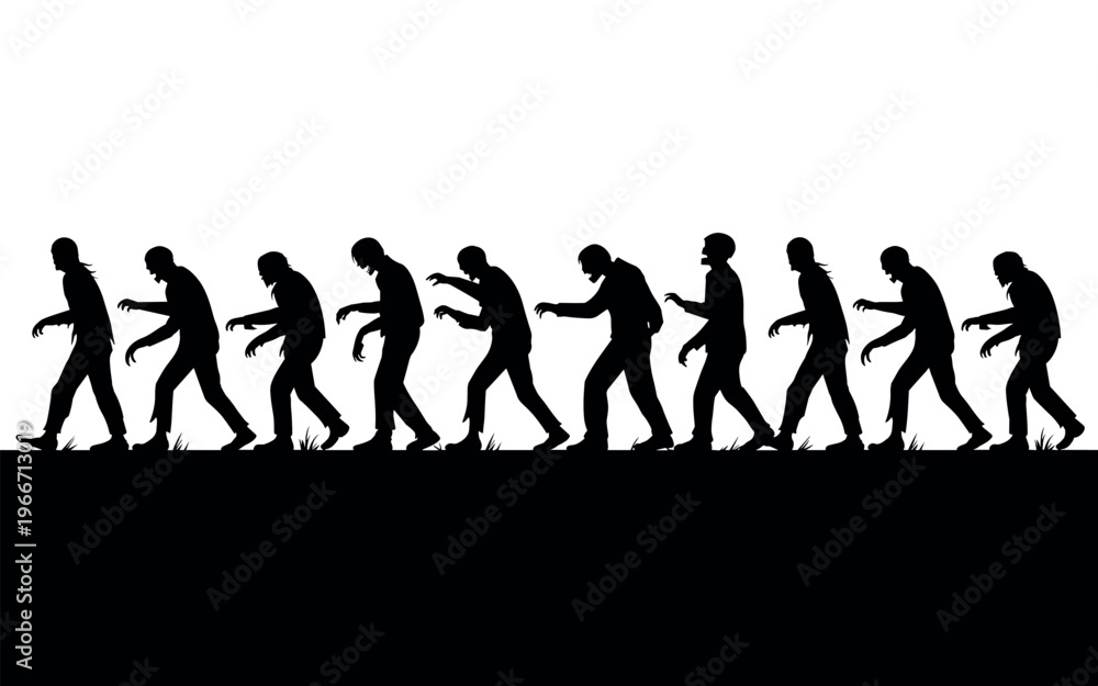 Obraz premium Silhouette business team walking forward progress leadership success growth motion shadow minimalist black white