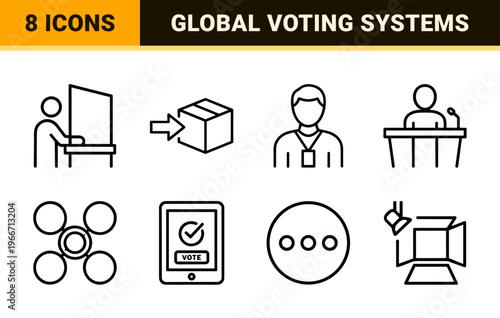 Global Democracy and Election Systems Minimalist Monoline Geometric Line Art for Civil Rights and Legislative Governance Interface Design